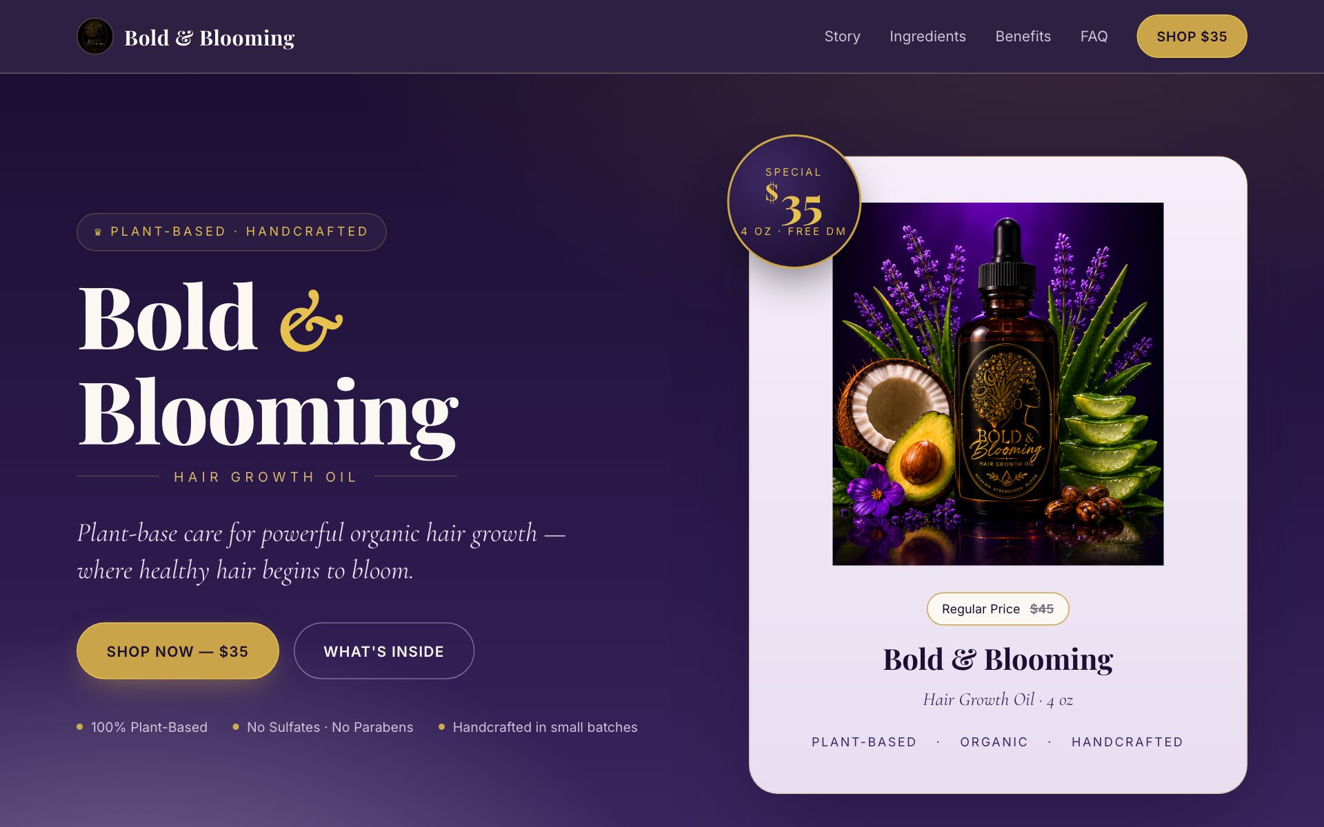 Bold & Blooming — hair growth oil brand site