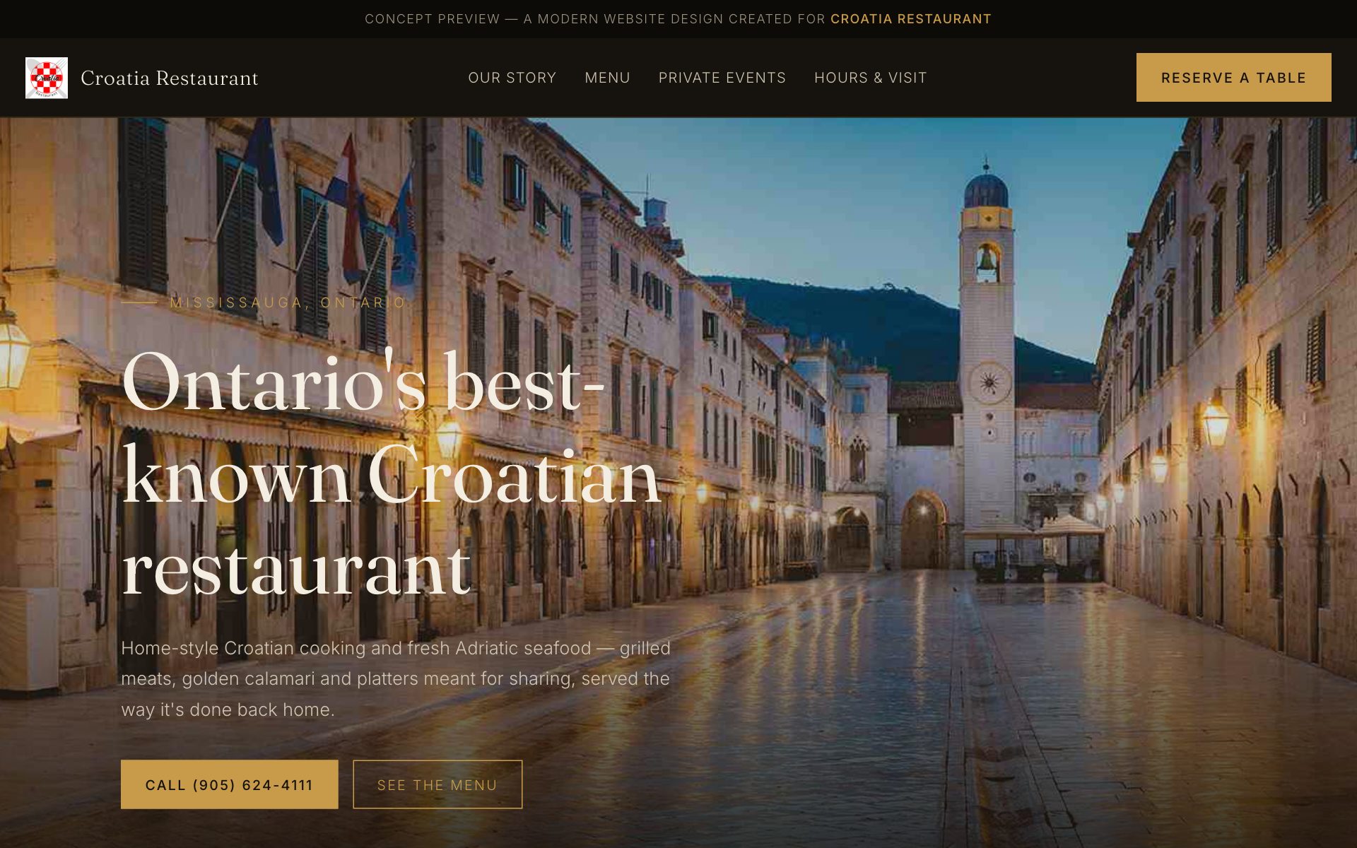Croatia Restaurant — modern website concept